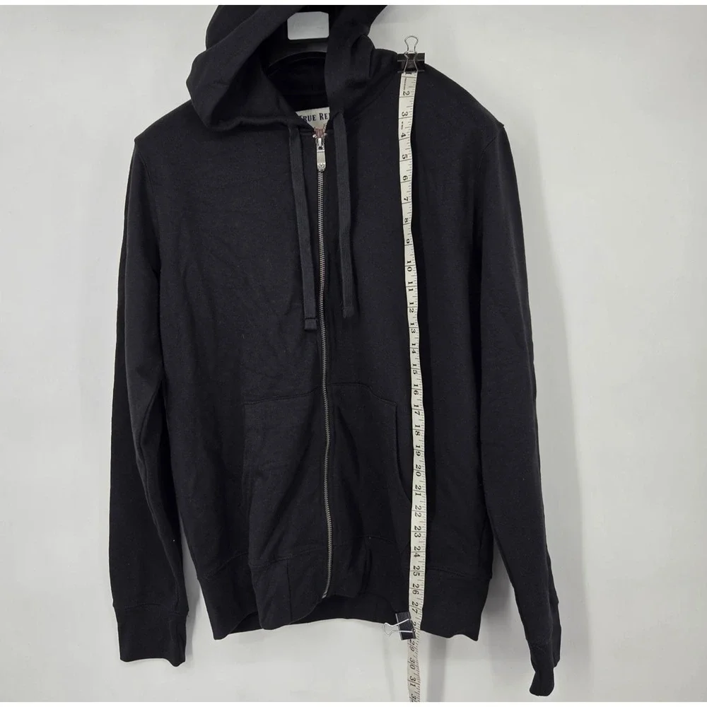TRUE RELIGION Hoodie Men's Large Black Gold Horseshoe Full‎ Zip Up Sweatshirt